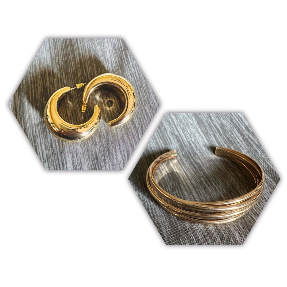 Elegant Gold Hoop Earrings and Bracelet- great pair!